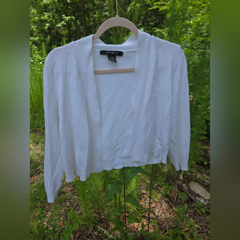 Cropped White Cardigan Sweater